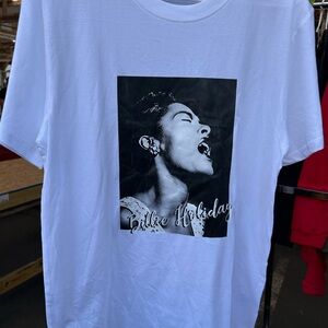 White Graphic Tee with Billie Holiday Print